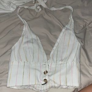 White cropped top with cute colors all around